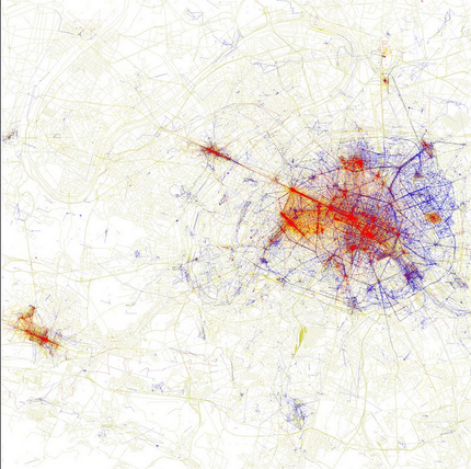 Cette cartographie de Paris, sous la forme de heatmap, représente l'activité touristique des quartiers. Elle s'appuie sur les métadonnées des photos prises avec nos téléphones portables. Cette cartographie de Paris, sous la forme de heatmap, représente l'activité touristique des quartiers. Elle s'appuie sur les métadonnées des photos prises avec nos téléphones portables.
