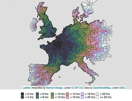 Cette carte de niveaux représentant le temps de transport en train depuis Paris est très intéressante mais les données ne sont pas fournies directement sur le site web. Cette carte de niveaux représentant le temps de transport en train depuis Paris est très intéressante mais les données ne sont pas fournies directement sur le site web.